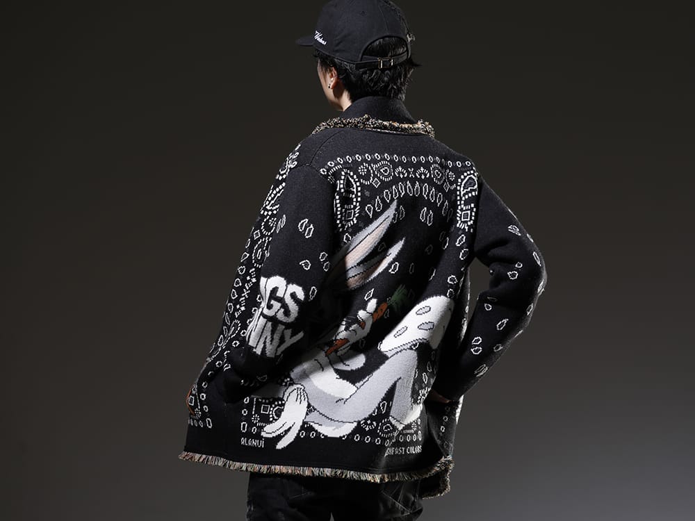 ALANUI / NVCLEAR 2023SS ALANUI has been available since the spring/summer season of 2023. - LMHS23-047(LOONEY TUNES × ALANUI Bugs Bunny Bandana Cardigan) NV_002-Black-Dye(NV LOGO FR ARMY COTTON CAP BLACK DYE) - 2-004