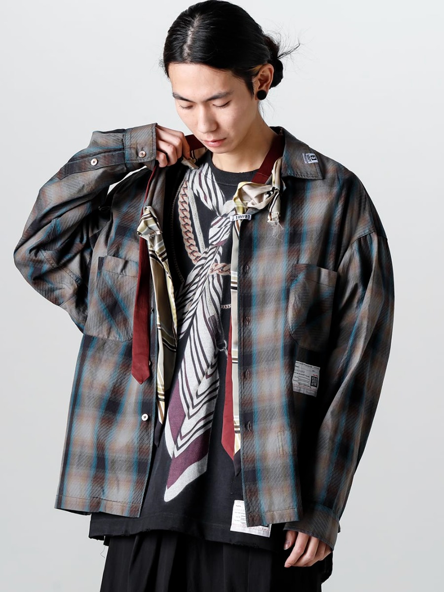 Maison MIHARAYASUHIRO - メゾンミハラヤスヒロ 2023SS 見出し2  - A10SH071 - ミックスレイヤードチェックシャツ - A10TS671-Black - トロンプルイユプリントTシャツ ブラック 2-006