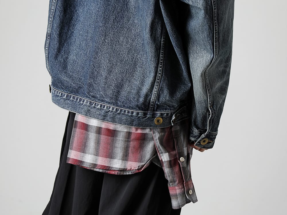 Maison MIHARAYASUHIRO - 2023SS Denim jacket with a unique docking design that will make you look twice!  - A10BL023 - Mix Layered Denim Jacket - A10PT064 - Mixed Shirts Easy Trousers  2-005