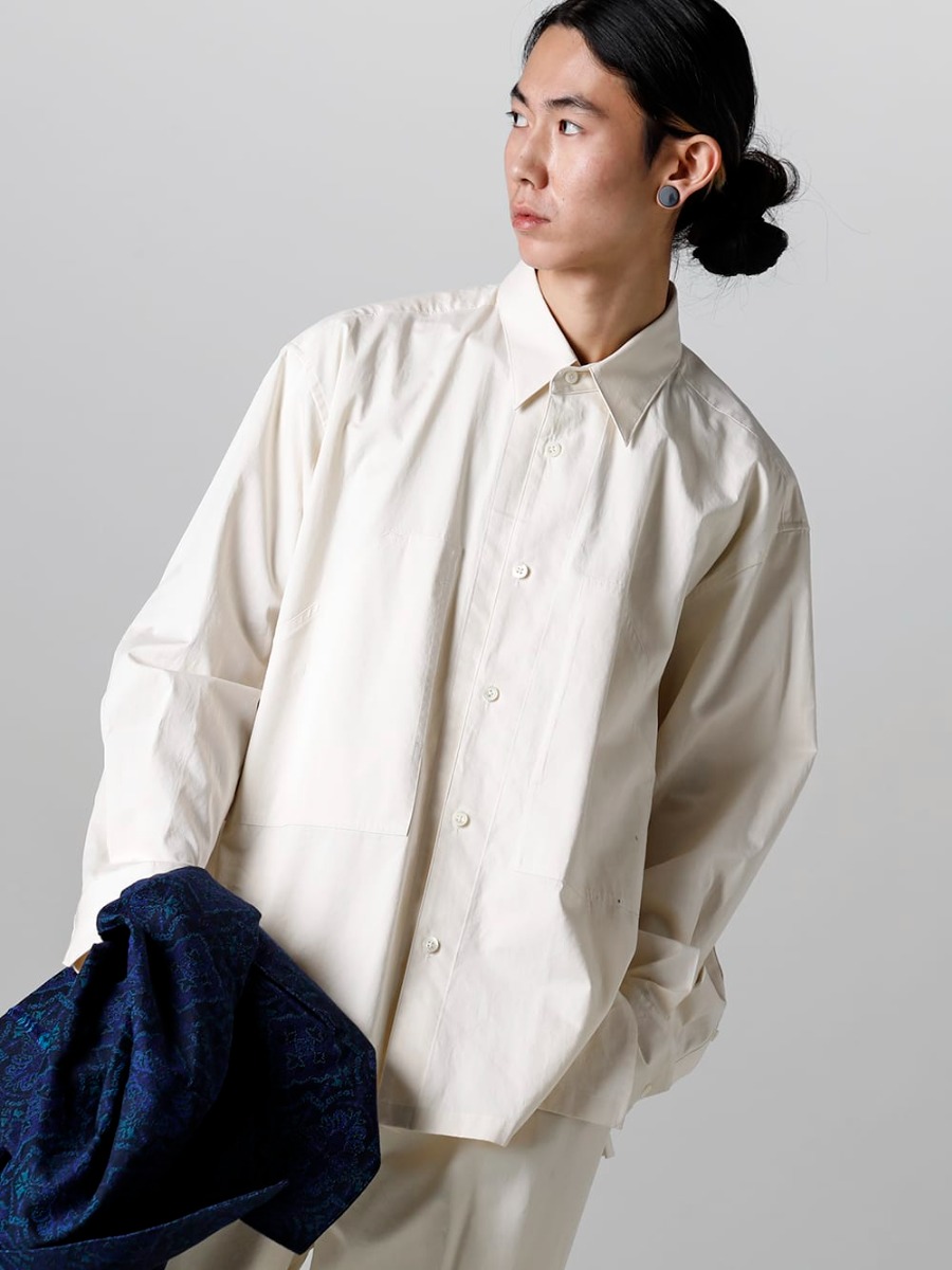 IRENISA 2023SS This is a spring-summer-inspired shirt setup made of high-density cotton satin fabric! - IH-23SS-B020-CSS-Ivory - Wide Pockets Shirt Blouson Ivory 3-001