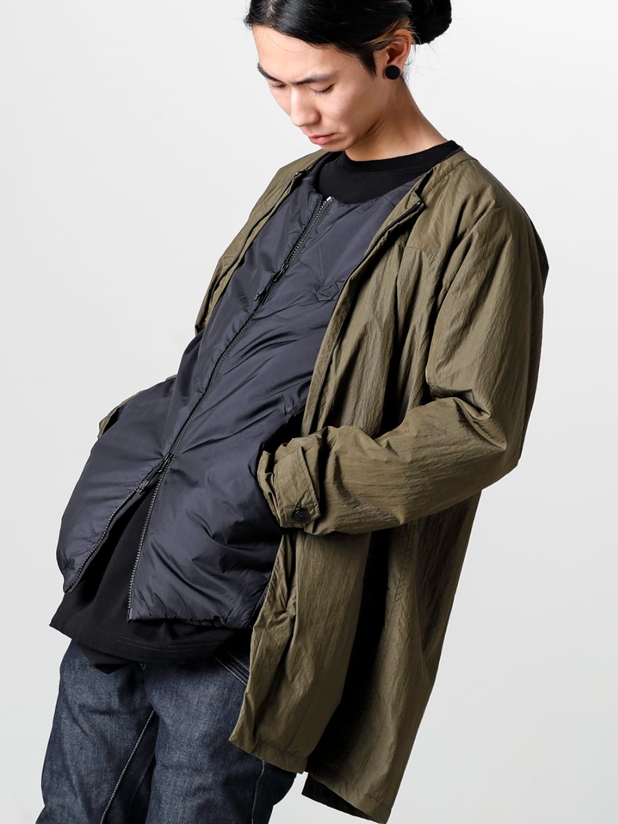 RIPVANWINKLE - リップヴァンウインクル 2023SS 立体裁断が際立つデニムスリムパンツ - RB-435-D.Khaki - アノラック シャツコート ダークカーキ - MMA-LAN-01-Black - ヒーティング インナーベスト ブラック - VI-3575-04-indigo - デニム スリム パンツ　インディゴ  4-001