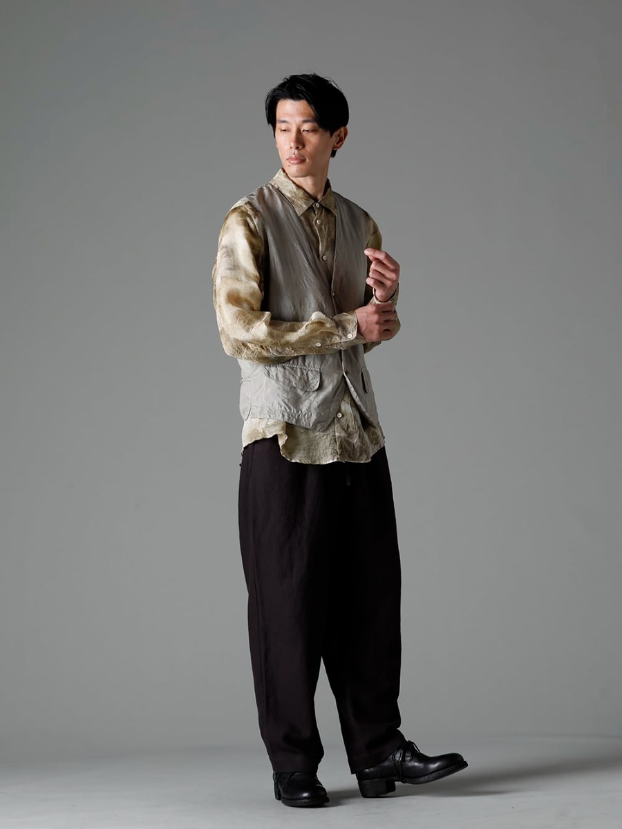 NOUSAN 23SS Unique fabric with a rich taste - 3-B gilet 3B gilet - shirt-Leaf-Print Reguler Collar Shirt (Leaf Print) - villa-A-23SS villa：Wide Easy Pants - 792Z Classic Derby Shoes Double Sole - Horse Full Grain Leather - 792Z 1-002