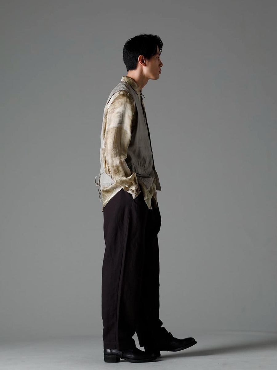 NOUSAN 23SS Unique fabric with a rich taste - 3-B gilet 3B gilet - shirt-Leaf-Print Reguler Collar Shirt (Leaf Print) - villa-A-23SS villa：Wide Easy Pants - 792Z Classic Derby Shoes Double Sole - Horse Full Grain Leather - 792Z 1-003