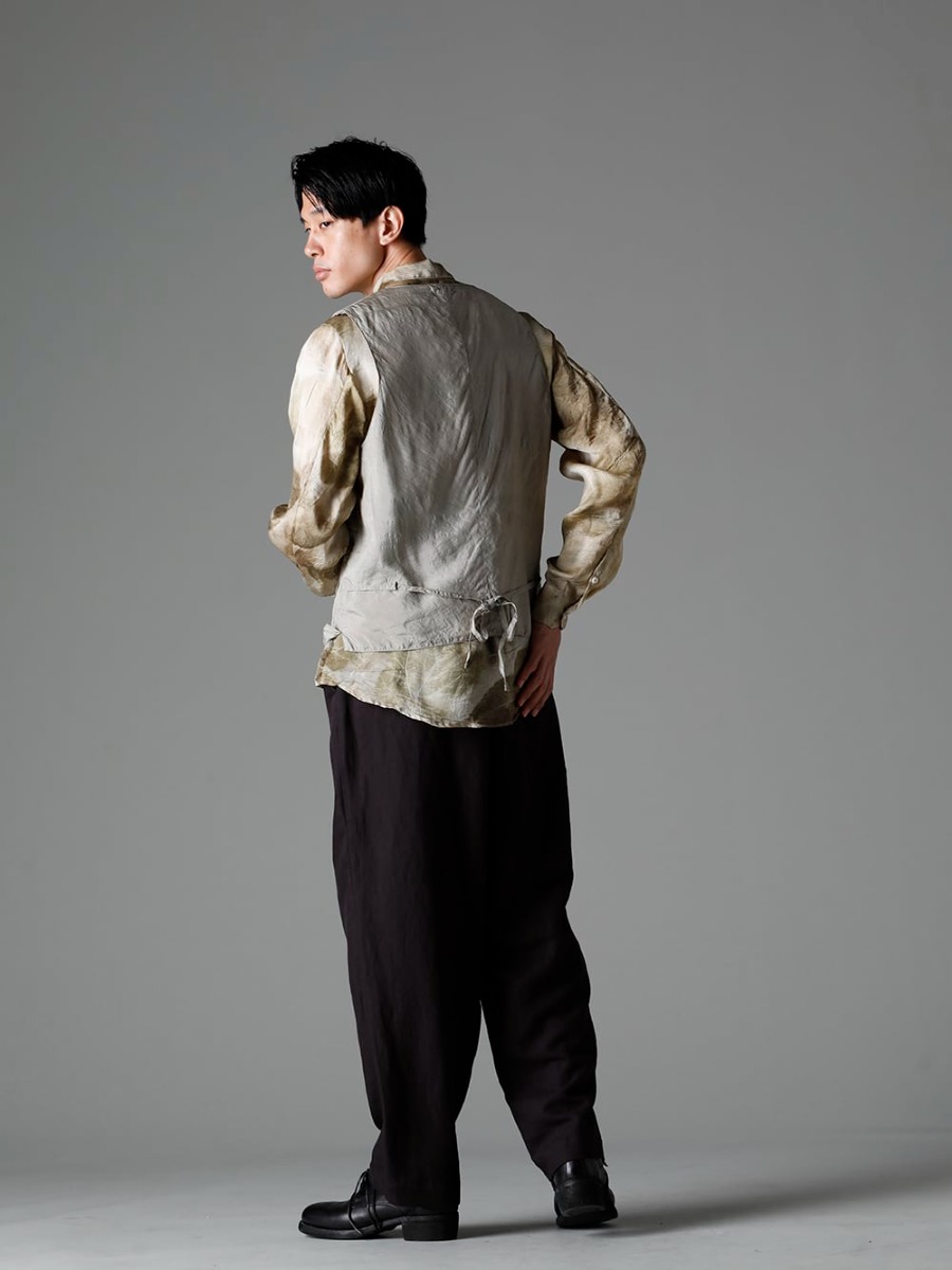 NOUSAN 23SS Unique fabric with a rich taste - 3-B gilet 3B gilet - shirt-Leaf-Print Reguler Collar Shirt (Leaf Print) - villa-A-23SS villa：Wide Easy Pants - 792Z Classic Derby Shoes Double Sole - Horse Full Grain Leather - 792Z 1-005