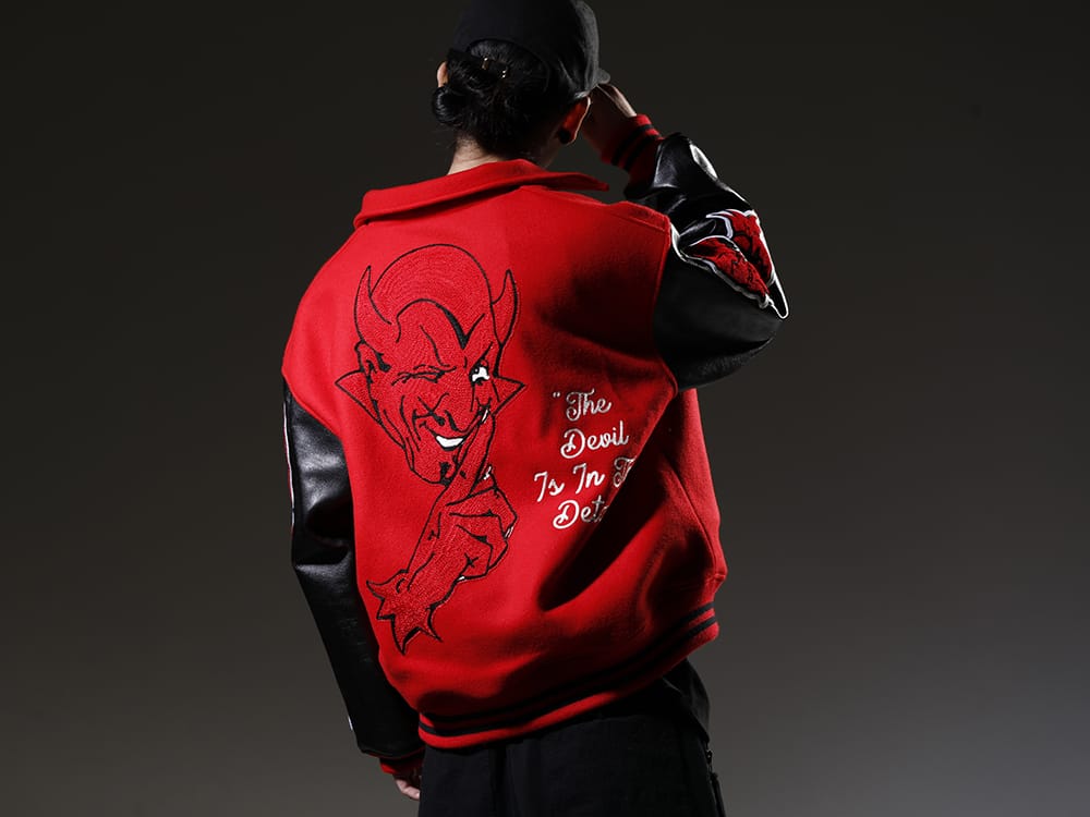 SAINT MICHAEL / NVCLEAR 2022-23AW A new type of stadium jumper from SAINT M××××××. - SM-A22-0000-035(DEVIL Varsity Jacket Red) NV_002-Black-Dye(NV LOGO FR ARMY COTTON CAP BLACK DYE) - 2-004