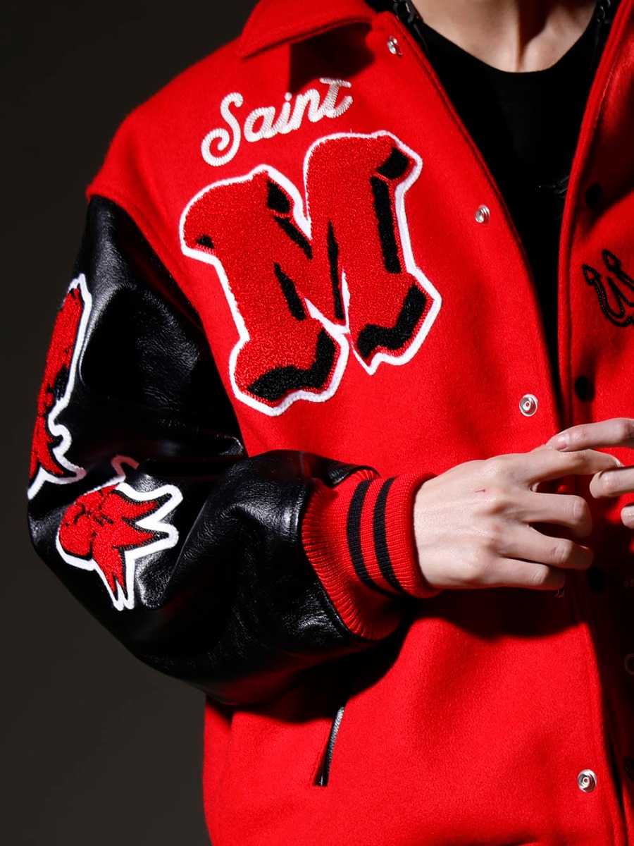 SAINT MICHAEL 2022-23AW A new type of stadium jumper from SAINT M××××××. - SM-A22-0000-035(DEVIL Varsity Jacket Red) - 2-005