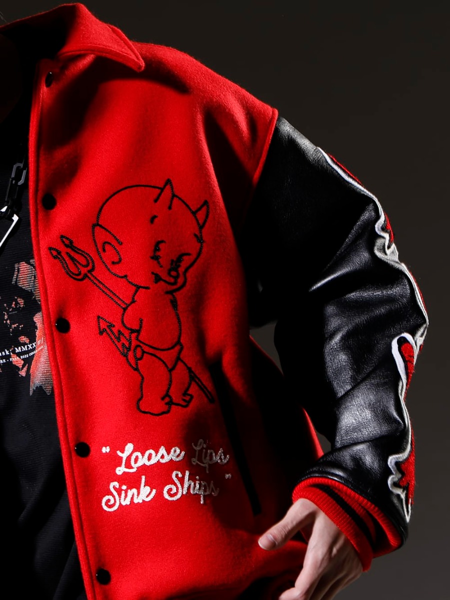 コSAINT MICHAEL 2022-23AW A new type of stadium jumper from SAINT M××××××. - SM-A22-0000-035(DEVIL Varsity Jacket Red) - 2-006
