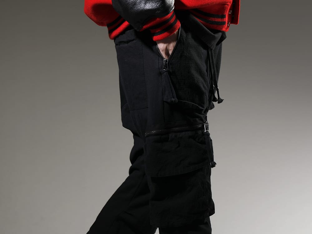 D.HYGEN 2022-23AW A pair of sweatpants for a military look. - ST107-0723S-Black(Untwisted Fleece-Lined Drop Crotch Cargo Wide Jog Pants Black) - 3-005