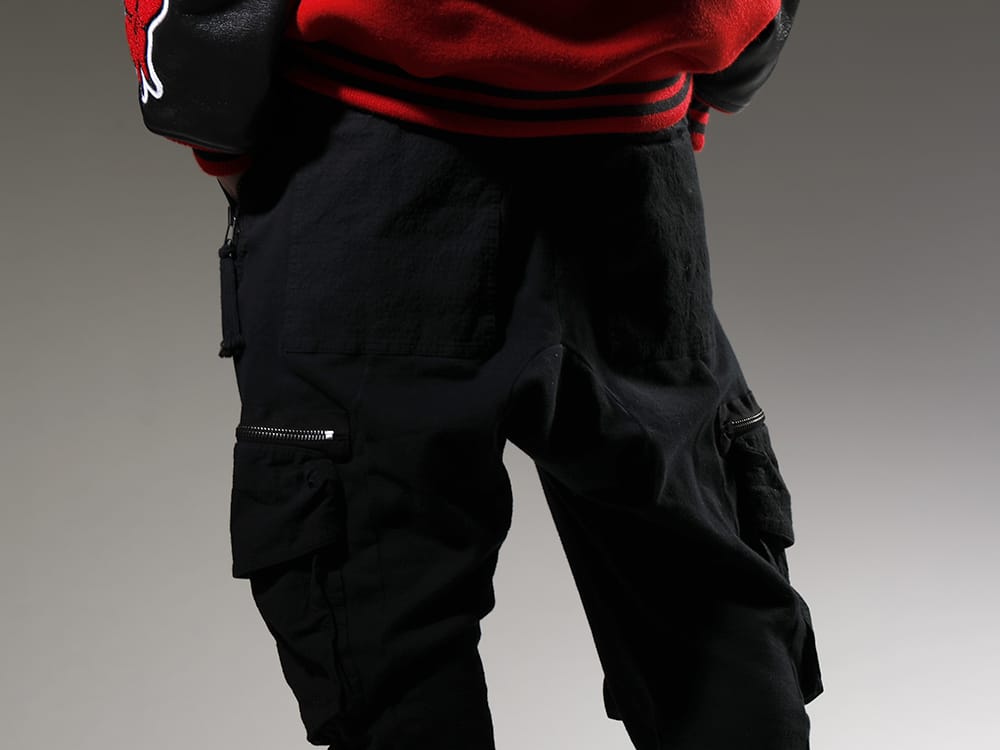 D.HYGEN 2022-23AW A pair of sweatpants for a military look. - ST107-0723S-Black(Untwisted Fleece-Lined Drop Crotch Cargo Wide Jog Pants Black) - 3-006