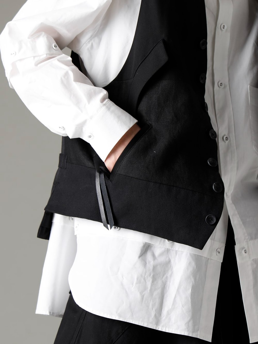 The Viridi-anne(ザ ヴィリジアン) 23SS(春夏) ドレッシーなフォルムをベースにファスナーポケットといった機能的なディテール  - VI-3567-06-Black フラグメント ベスト ブラック VI-3581-02 デタッチャブル シャツ 2-007