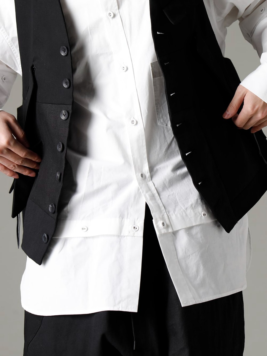 The Viridi-anne(ザ ヴィリジアン) 23SS(春夏) ドレッシーなフォルムをベースにファスナーポケットといった機能的なディテール  - VI-3567-06-Black フラグメント ベスト ブラック VI-3581-02 デタッチャブル シャツ 2-008