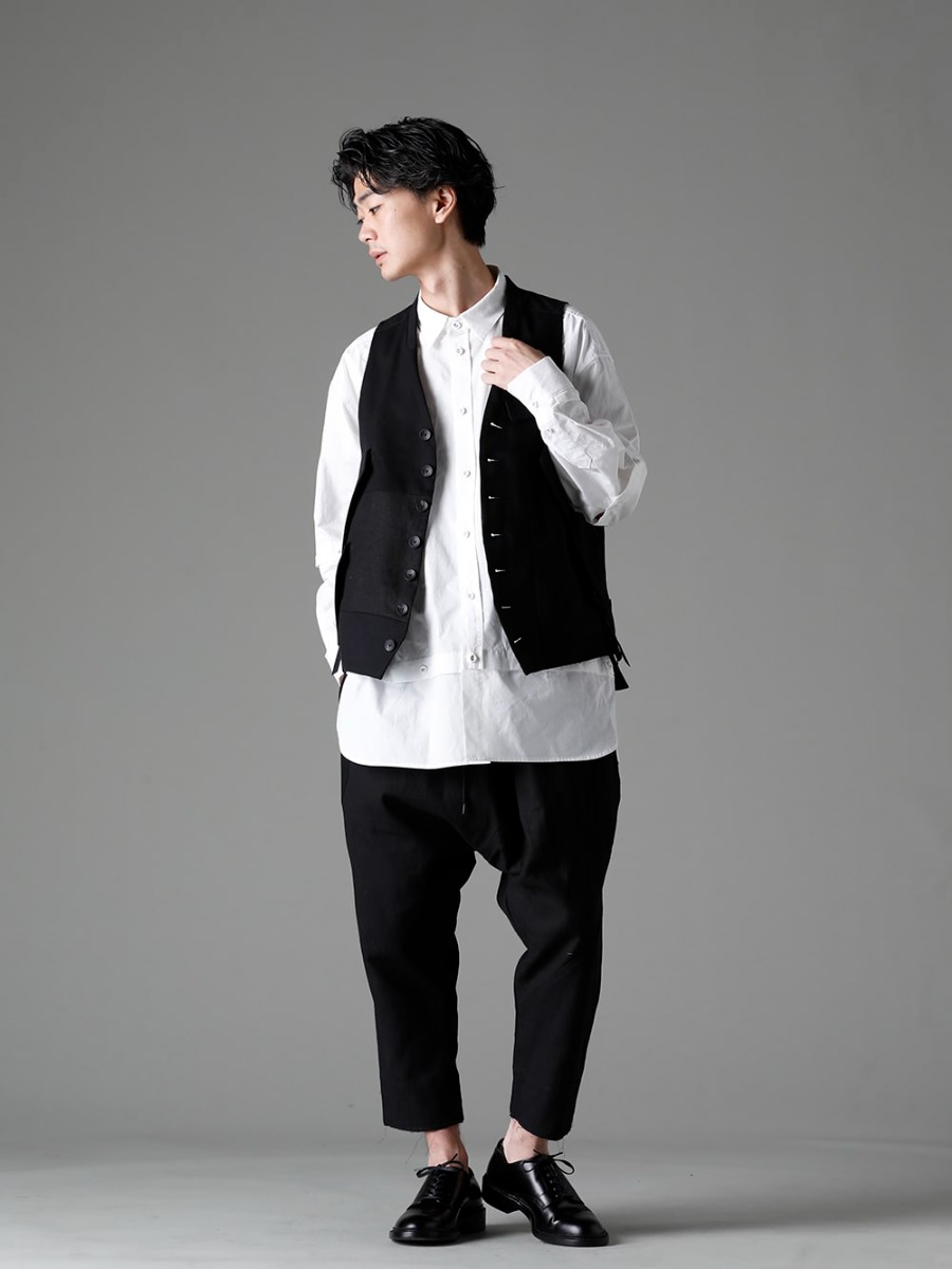 The Viridi-anne(ザ ヴィリジアン) 23SS(春夏) VI-3567-06-Black フラグメント ベスト ブラック VI-3581-02 デタッチャブル シャツ VI-3568-04-Black フラグメント ドロップクロッチ トラウザー ブラックIH-22SS-S001-RCレザーシューズ  4-001