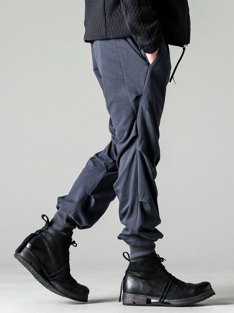 DEVOA 23SS Elastic and drawcord specifications allow for flexible size selection. -  PTN-AGCJ-Blue-Gray ジョガーパンツ コットンジャージー ブルーグレー BOOT4-LEATHER ブーツ4 レザー 3-002