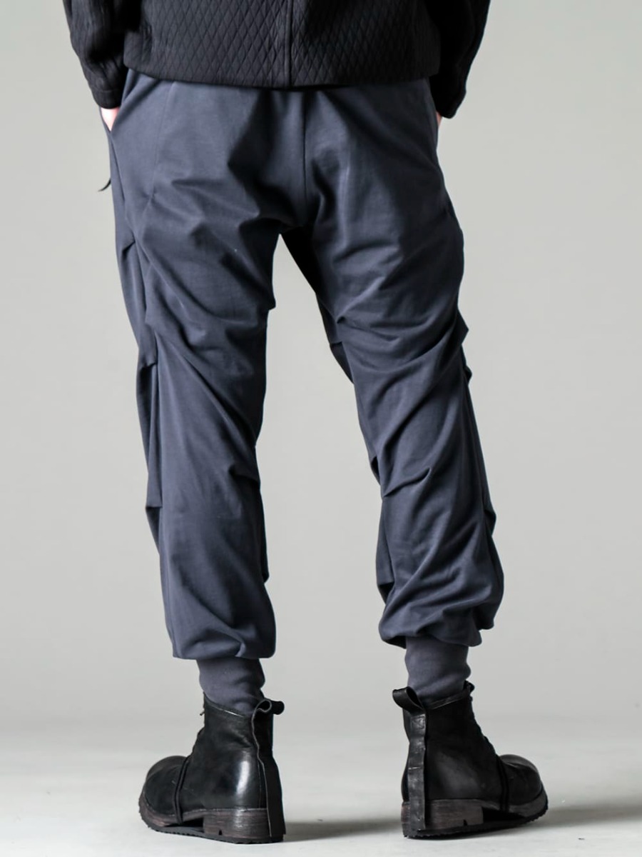 DEVOA 23SS Elastic and drawcord specifications allow for flexible size selection. -  PTN-AGCJ-Blue-Gray ジョガーパンツ コットンジャージー ブルーグレー BOOT4-LEATHER ブーツ4 レザー 3-003