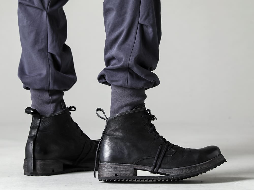 DEVOA 23SS Elastic and drawcord specifications allow for flexible size selection. -  PTN-AGCJ-Blue-Gray ジョガーパンツ コットンジャージー ブルーグレー BOOT4-LEATHER ブーツ4 レザー 3-006