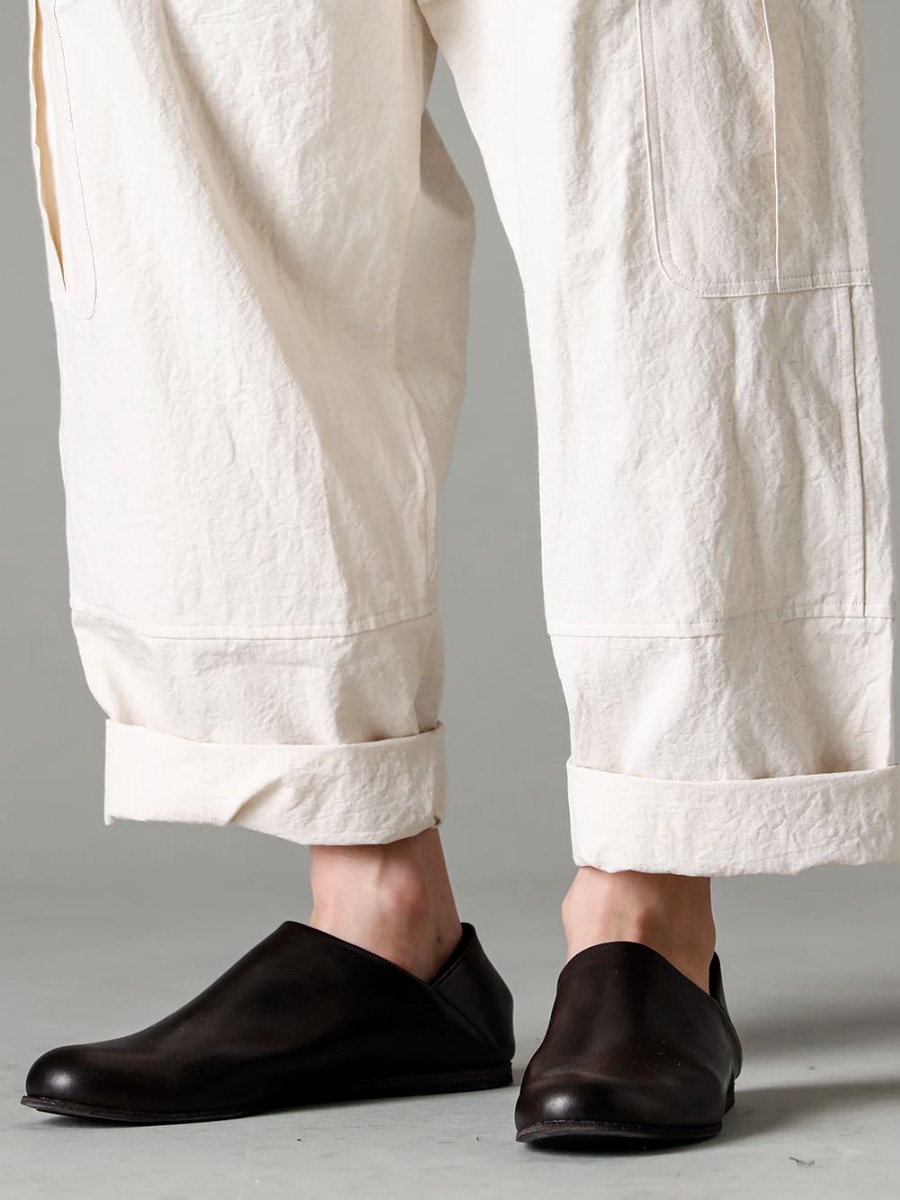 O PROJECT 23SS The popular JJVE leather babouche is back again! -  O15TR3-KINARI CARGO TROUSERS KINARI Fine Canvas 81111-5PO04 JAN JAN VAN ESSCHE X PETROSOLAUM Babouche 3-005