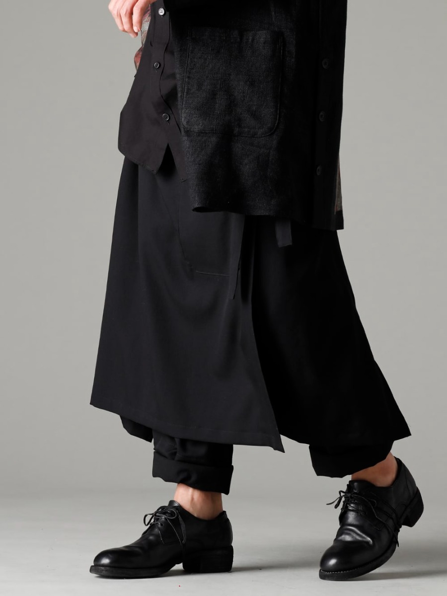 Yohji Yamamoto(ヨウジヤマモト) 23SS(春夏) HZ-P37-100 フレアスカート布付きパンツ 1-006