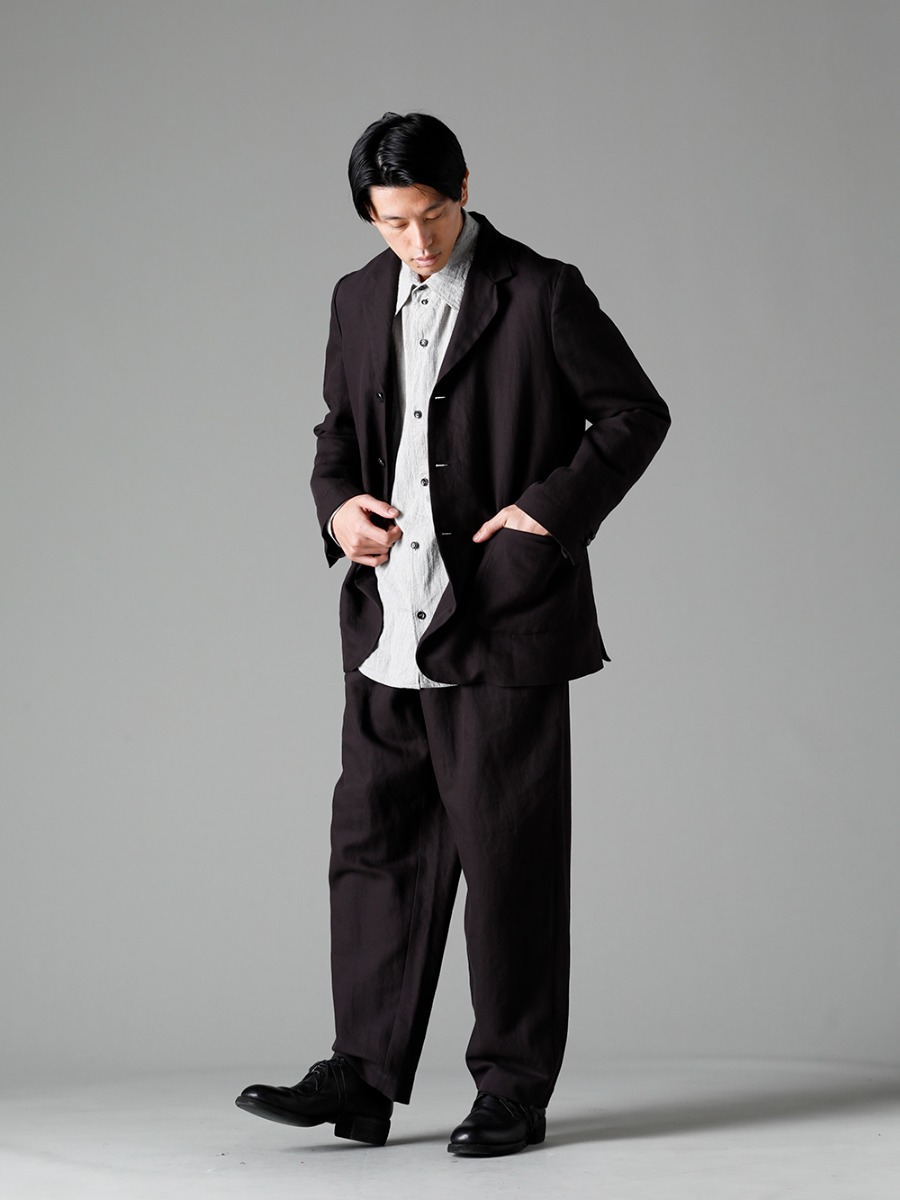 NOUSAN(ノウザン) 23SS(春夏) ハンドメイドならではの纏まり - johann-A ヨハン：3-B パッチポケットジャケット - center seam shirt センターシームシャツ - villa-A-23SS ヴィラ:ワイドイージーパンツ - 792Z クラシック ダービーシューズ レースアップ ダブルソール - ホース フルグレイン - 792Z 1-002