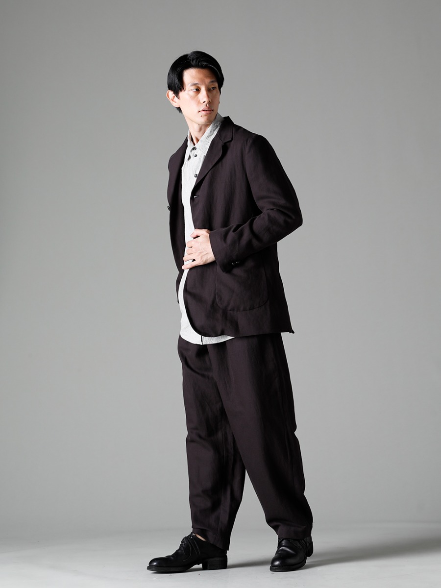 NOUSAN(ノウザン) 23SS(春夏) ハンドメイドならではの纏まり - johann-A ヨハン：3-B パッチポケットジャケット - center seam shirt センターシームシャツ - villa-A-23SS ヴィラ:ワイドイージーパンツ - 792Z クラシック ダービーシューズ レースアップ ダブルソール - ホース フルグレイン - 792Z 1-003