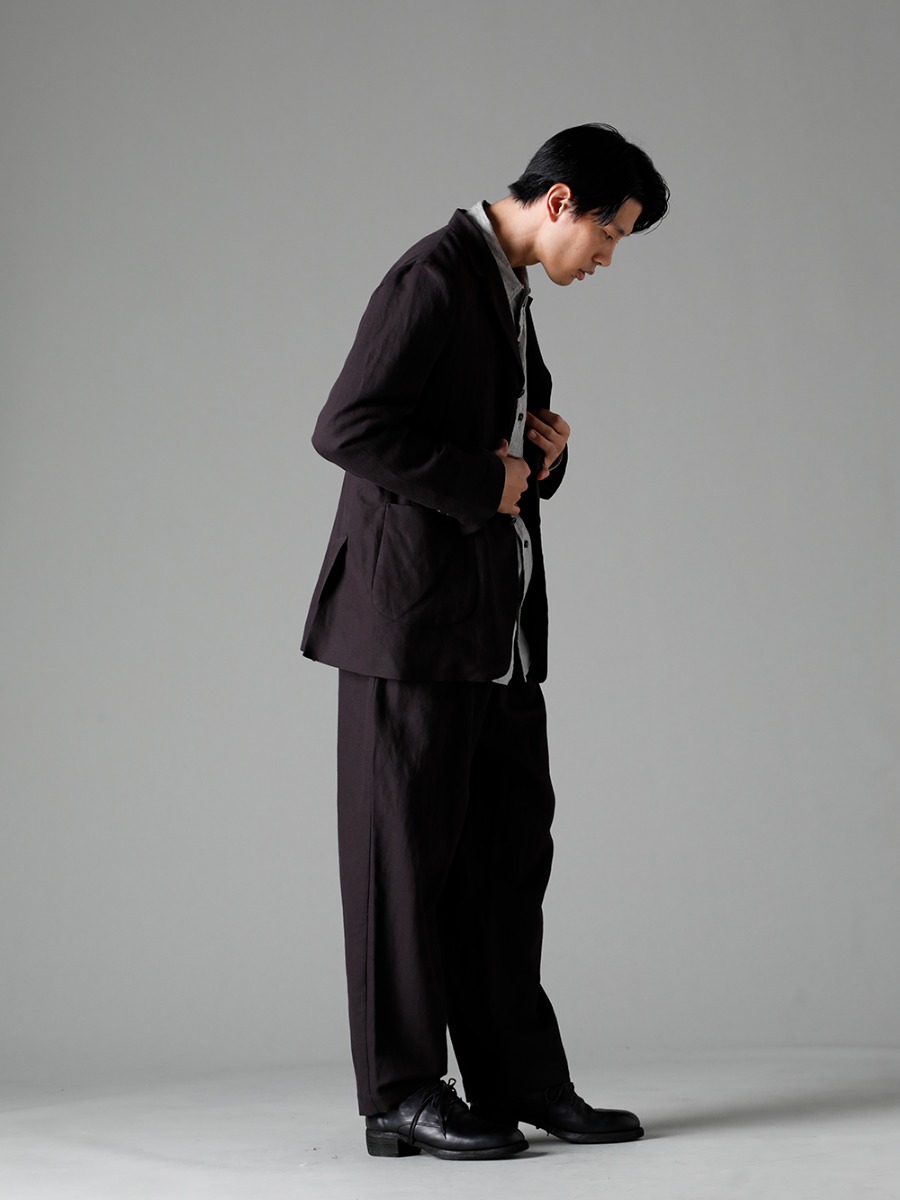 NOUSAN(ノウザン) 23SS(春夏) ハンドメイドならではの纏まり - johann-A ヨハン：3-B パッチポケットジャケット - center seam shirt センターシームシャツ - villa-A-23SS ヴィラ:ワイドイージーパンツ - 792Z クラシック ダービーシューズ レースアップ ダブルソール - ホース フルグレイン - 792Z 1-005