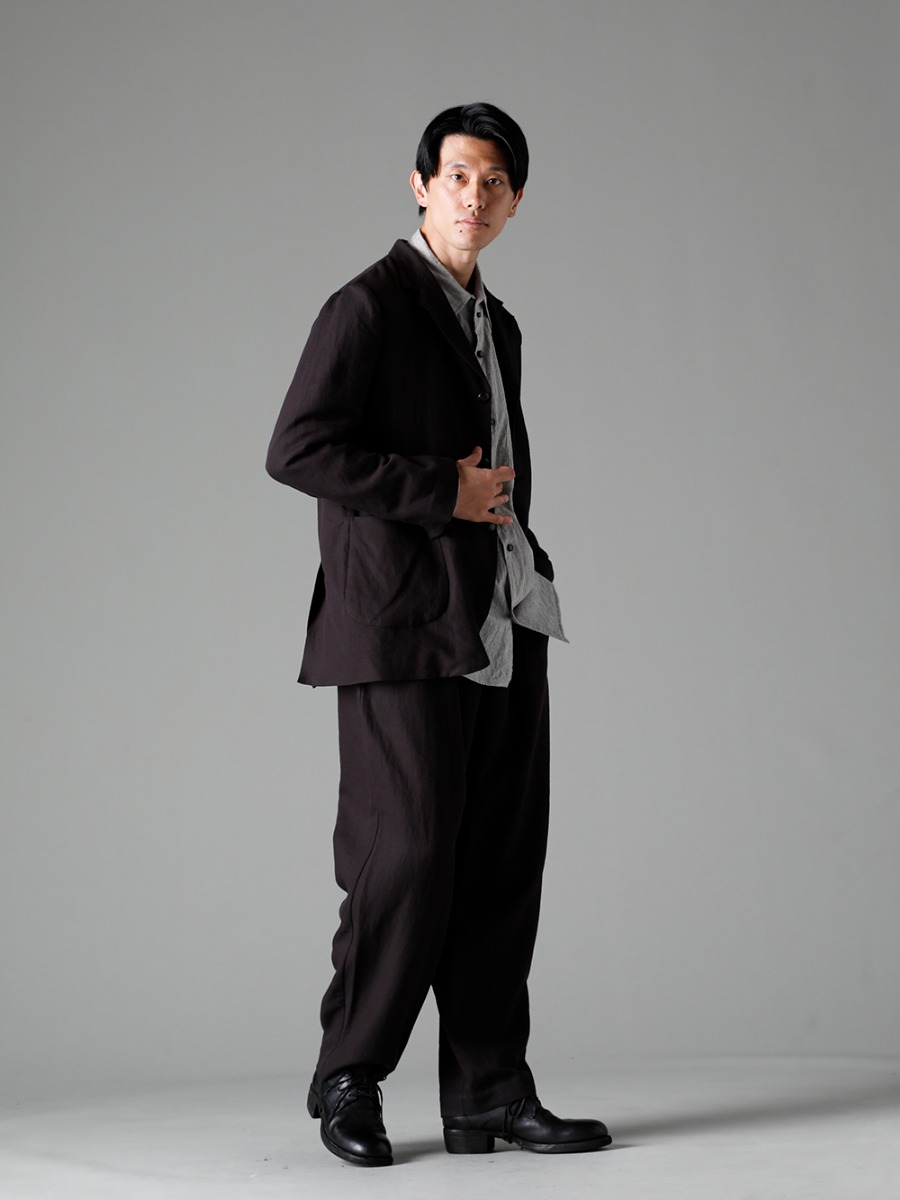 NOUSAN(ノウザン) 23SS(春夏) ハンドメイドならではの纏まり - johann-A ヨハン：3-B パッチポケットジャケット - center seam shirt センターシームシャツ - villa-A-23SS ヴィラ:ワイドイージーパンツ - 792Z クラシック ダービーシューズ レースアップ ダブルソール - ホース フルグレイン - 792Z 1-005