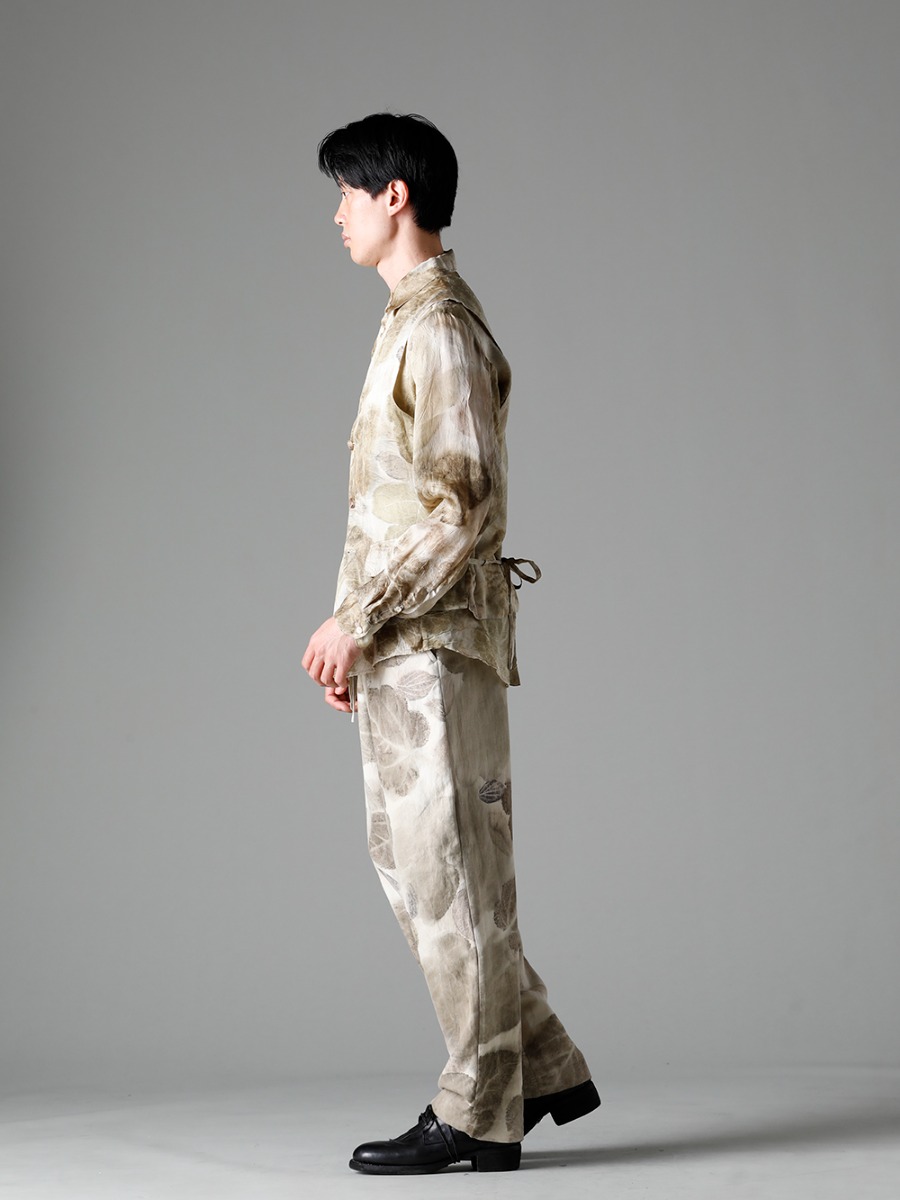 NOUSAN 23SS A unique fabric with a long history of plant dyeing. - 3-B gilet-Leaf Print 3B gilet (Leaf Print) - shirt-Leaf-Print Reguler Collar Shirt (Leaf Print) - villa-A-23SS-Leaf Print villa：Wide Easy Pants (Leaf Print) - 792Z Classic Derby Shoes Double Sole - Horse Full Grain Leather 1-004