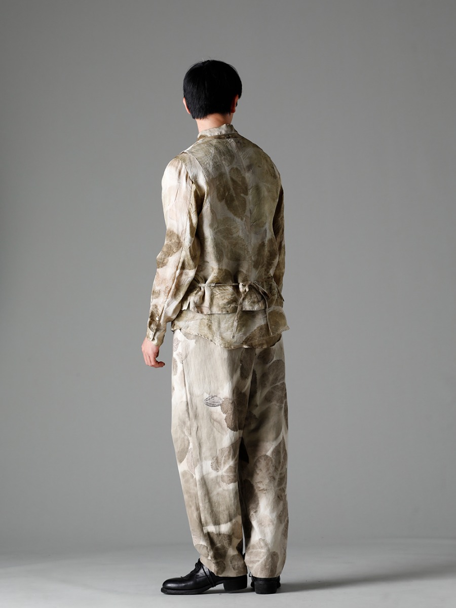 NOUSAN 23SS A unique fabric with a long history of plant dyeing. - 3-B gilet-Leaf Print 3B gilet (Leaf Print) - shirt-Leaf-Print Reguler Collar Shirt (Leaf Print) - villa-A-23SS-Leaf Print villa：Wide Easy Pants (Leaf Print) - 792Z Classic Derby Shoes Double Sole - Horse Full Grain Leather 1-005