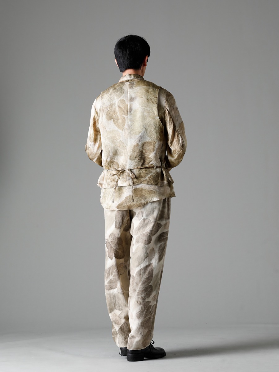 NOUSAN 23SS A unique fabric with a long history of plant dyeing. - 3-B gilet-Leaf Print 3B gilet (Leaf Print) - shirt-Leaf-Print Reguler Collar Shirt (Leaf Print) - villa-A-23SS-Leaf Print villa：Wide Easy Pants (Leaf Print) - 792Z Classic Derby Shoes Double Sole - Horse Full Grain Leather 1-005