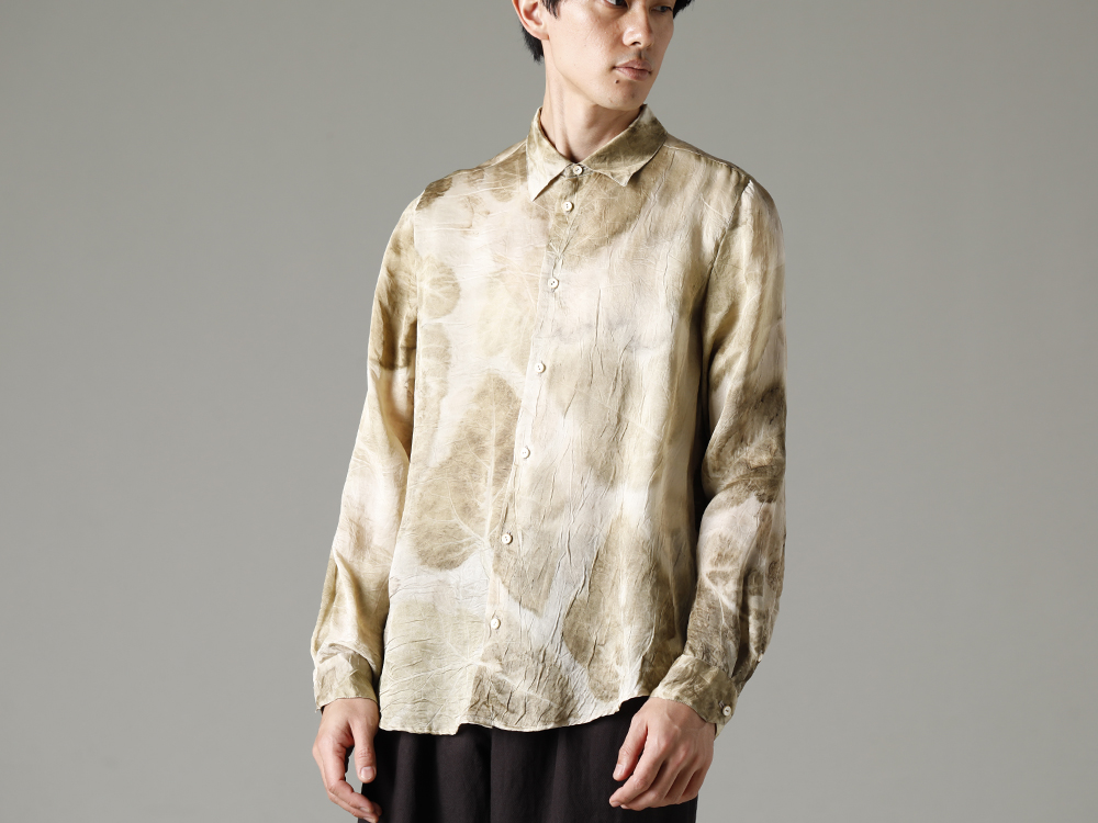 NOUSAN 23SS Giving new value to flood-damaged silk fabrics.  - shirt-Leaf-Print Reguler Collar Shirt (Leaf Print) 2-005
