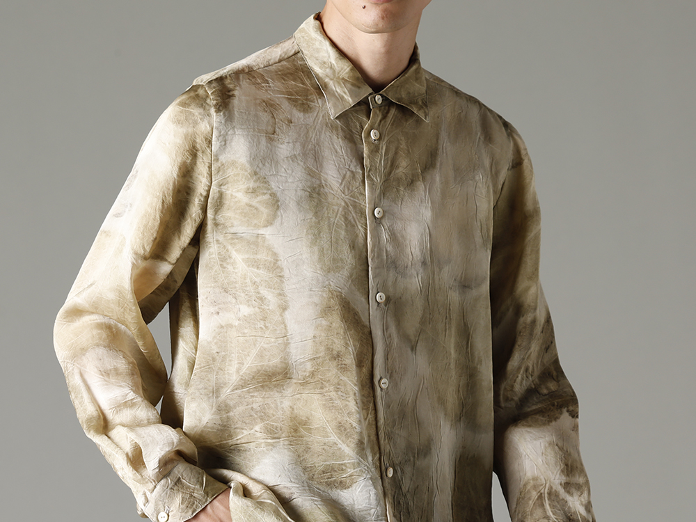 NOUSAN 23SS Giving new value to flood-damaged silk fabrics.  - shirt-Leaf-Print Reguler Collar Shirt (Leaf Print) 2-006