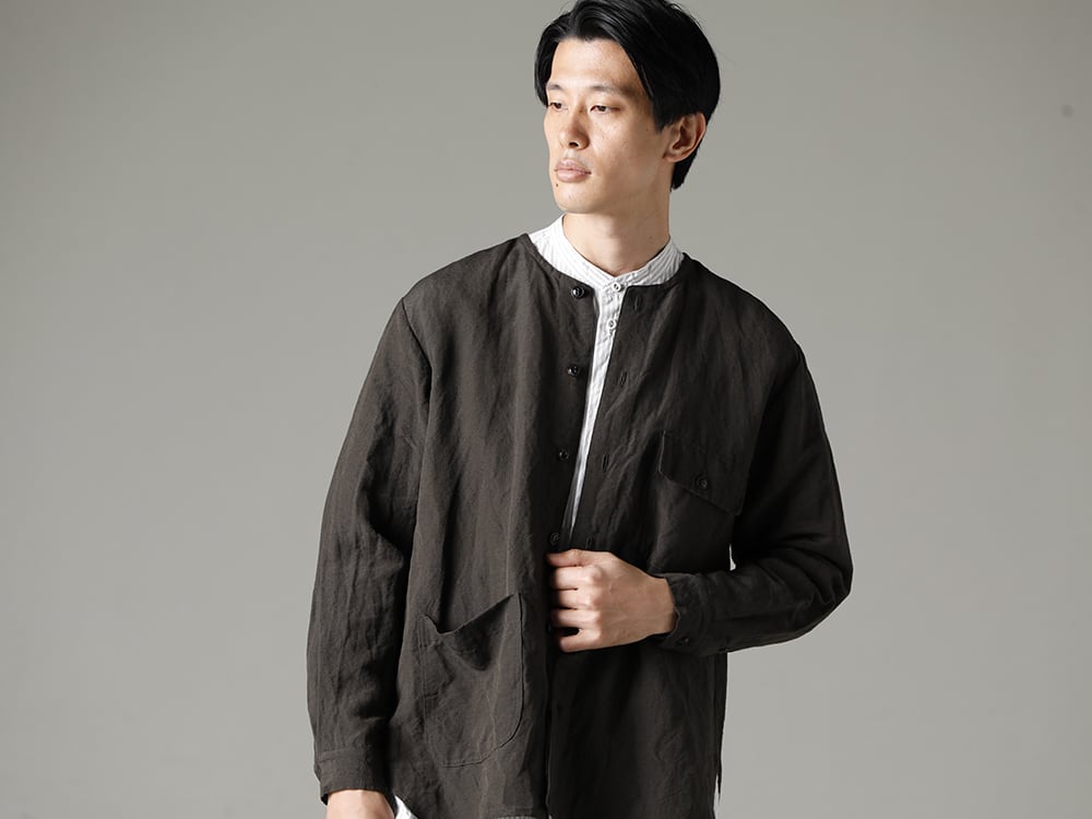 NOUSAN(ノウザン) 23SS(春夏) 計算され尽くしたパターンメイク  - collarless pocket shirt ノーカラー ポケットシャツ - stand coller shirt スタンドカラーシャツ 2-002