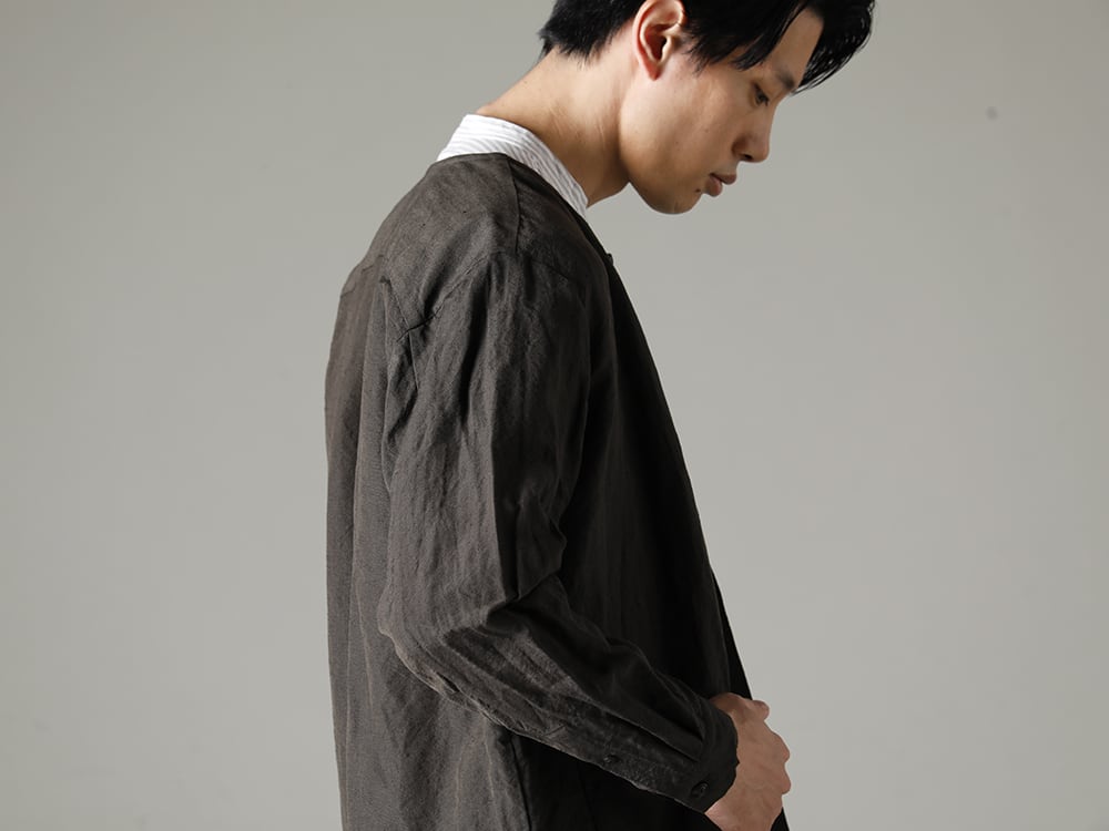 NOUSAN(ノウザン) 23SS(春夏) 計算され尽くしたパターンメイク  - collarless pocket shirt ノーカラー ポケットシャツ - stand coller shirt スタンドカラーシャツ 2-004