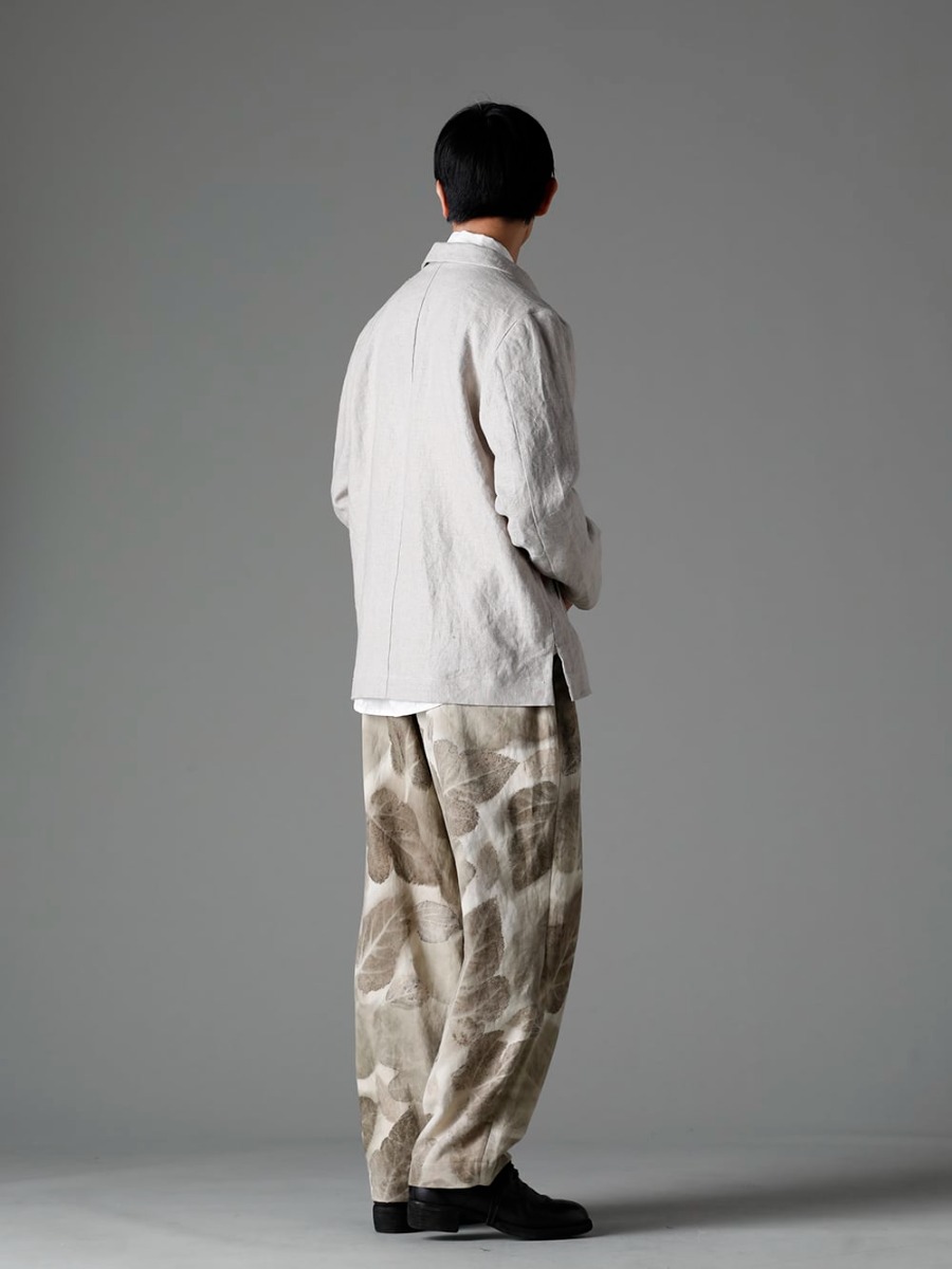 NOUSAN 23SS Linen outerwear completes a mature look with a cool texture. - vincent vincent：Fly Front Short Jacket - shirt Reguler Collar Shirt - villa-A-23SS-Leaf Print villa：Wide Easy Pants (Leaf Print) - 792Z Classic Derby Shoes Double Sole - Horse Full Grain Leather 1-004