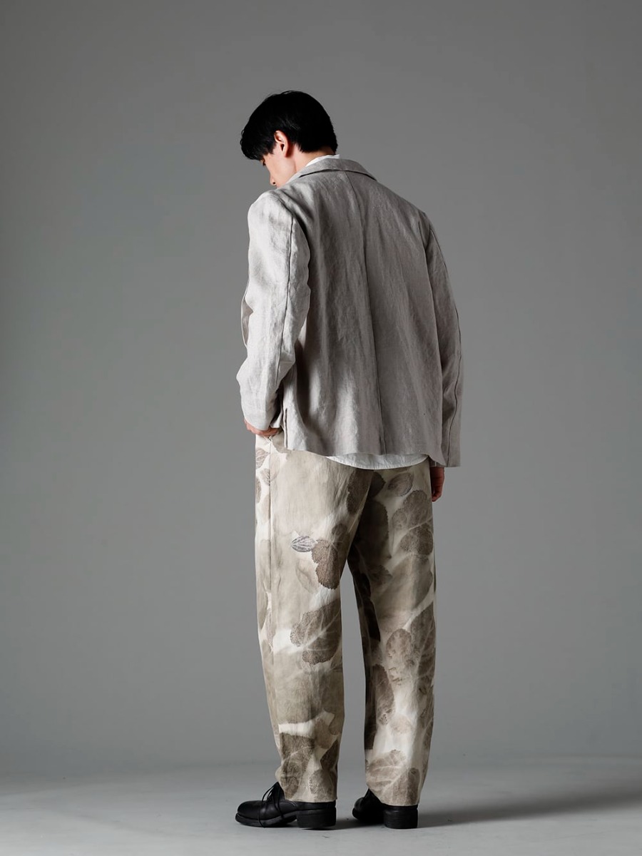 NOUSAN 23SS Linen outerwear completes a mature look with a cool texture. - vincent vincent：Fly Front Short Jacket - shirt Reguler Collar Shirt - villa-A-23SS-Leaf Print villa：Wide Easy Pants (Leaf Print) - 792Z Classic Derby Shoes Double Sole - Horse Full Grain Leather 1-005