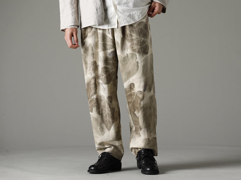 NOUSAN 23SS Uneven STRIPED CREPE Fabric, environmentally friendly Japanese Paper that challenges the apparel industry - villa-A-23SS-Leaf Print villa：Wide Easy Pants (Leaf Print) - 792Z Classic Derby Shoes Double Sole - Horse Full Grain Leather 3-001