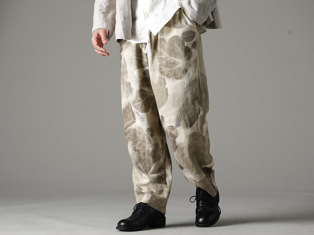 NOUSAN 23SS Uneven STRIPED CREPE Fabric, environmentally friendly Japanese Paper that challenges the apparel industry - villa-A-23SS-Leaf Print villa：Wide Easy Pants (Leaf Print) - 792Z Classic Derby Shoes Double Sole - Horse Full Grain Leather 3-002