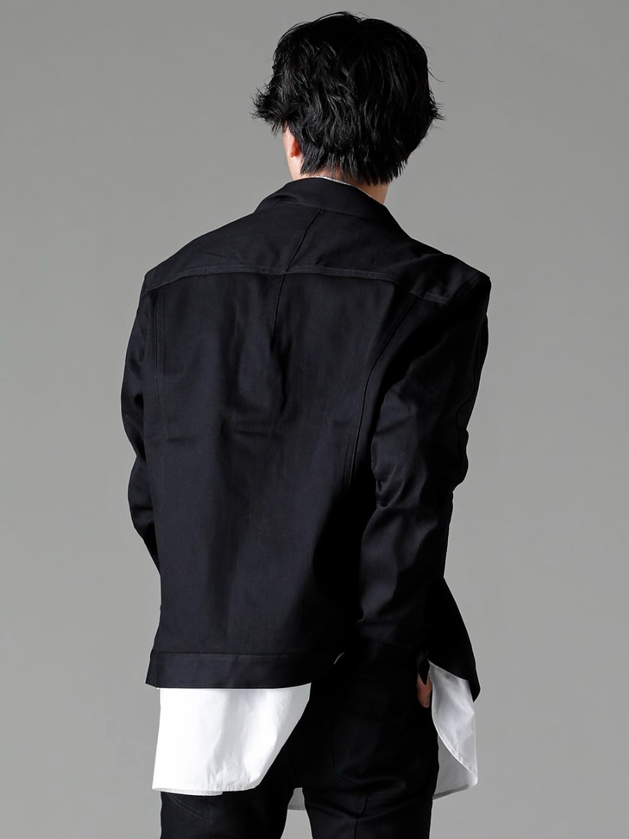 The Viridi-anne - ザ ヴィリジアン 2023SS Blackのデニムセットアップでドレッシーに - VI-3574-06-Black - デニムジャケット ブラック - VI-3581-02 - デタッチャブル シャツ - VI-3575-04-Black - デニム スリム パンツ ブラック 3-003