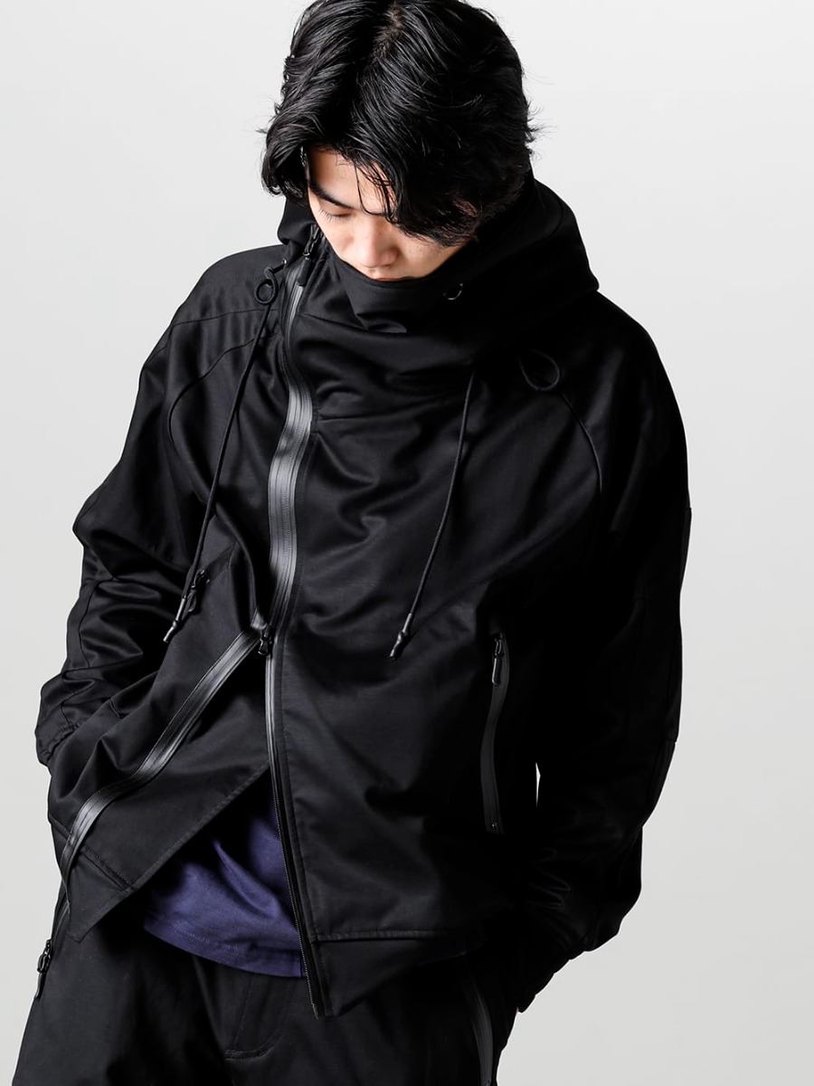 RIPVANWINKLE 23SS Watertight fasteners that are an accent to the smooth material in an original finish.  - Cherry Sunburstとのダブルネームで製作したラインラップフーディ RW-513-Line Rap Hoodie - RW-500-Dolman L/S Navy × Black 2-001