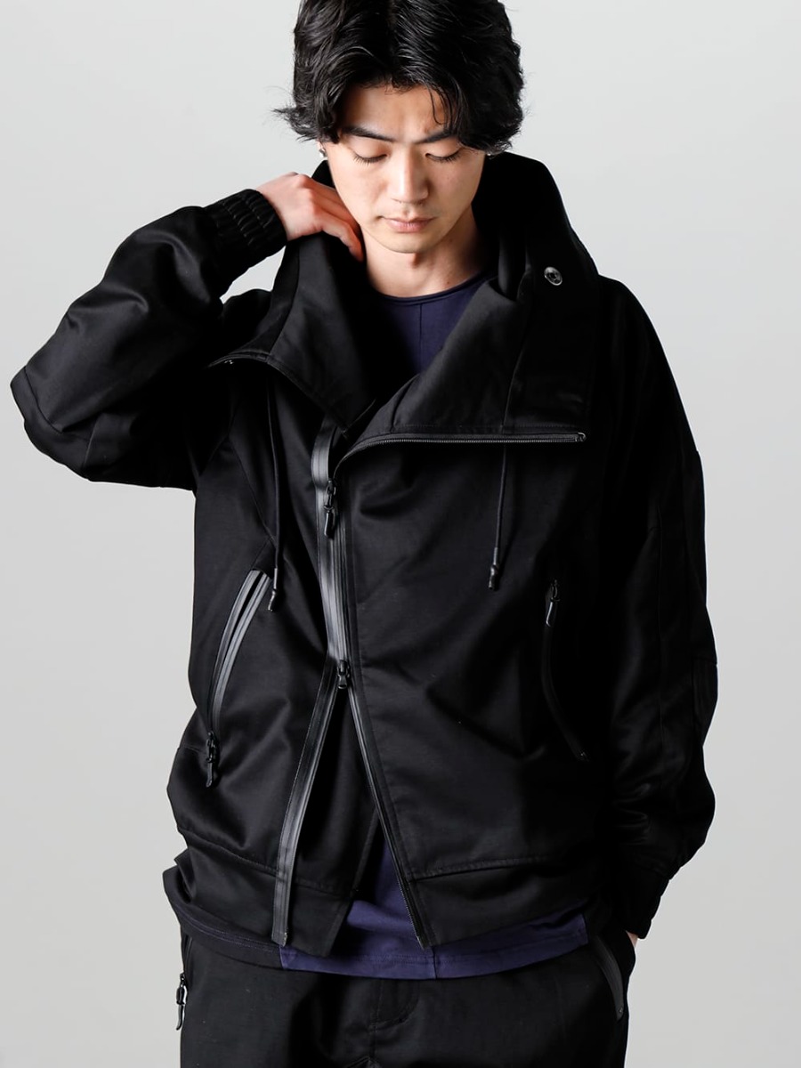 RIPVANWINKLE 23SS Watertight fasteners that are an accent to the smooth material in an original finish.  - RW-513-Line Rap Hoodie - RW-500-Dolman L/S Navy × Black 2-005