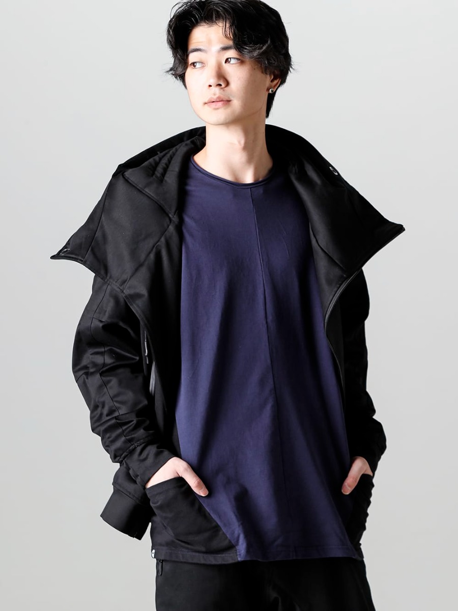 RIPVANWINKLE 23SS Watertight fasteners that are an accent to the smooth material in an original finish.  - RW-500-Dolman L/S Navy × Black - RW-513-Line Rap Hoodie 2-007