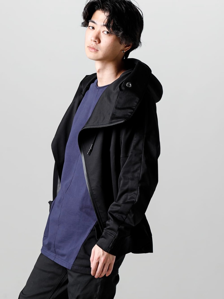 RIPVANWINKLE 2023SS Bicolored Dolman L/S with a fresh impression in two colors from the side  - RW-513 - Line Wrap Hoodie - RW-500-Navy × Black - Dolman L/S Navy × Black  2-003