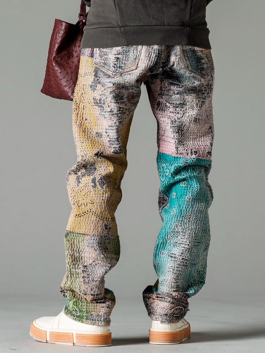 プロレタ リ アート / グイディ 2023SS 圧倒的な加工技術により生み出された至極の1本 - UROBOROS-DENIM-JEANS-MULCH-32-22-23AW(BORO デニムパンツ ビーズ付き) GJ02-CO00T(レースアップブーツ - ホースフルグレインレザー) - 3-002