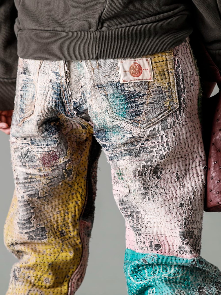 プロレタ リ アート 2023SS 圧倒的な加工技術により生み出された至極の1本 - UROBOROS-DENIM-JEANS-MULCH-32-22-23AW(BORO デニムパンツ ビーズ付き) - 3-006