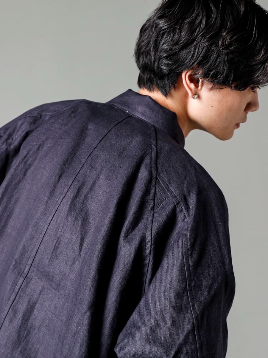 O PROJECT 23SS Super lightweight, comfortable linen denim jacket  - O15JKT1-DK-GREY Denim Jacket Dark Grey Dense Herringbone O15SW1-KINARI Crew Neck Sweatshirt Kinari 2-005