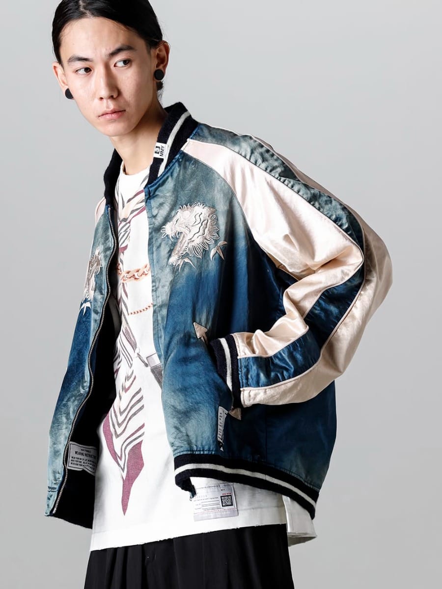 Maison MIHARAYASUHIRO - メゾン ミハラヤスヒロ 23SS 見出し4 - J10BL051-Classic Faded SUKAJAN Blue - A10TS671-Trompe l'oeil printed Tee White - A10PT064-Mixed Shirts Easy Trousers 4-002