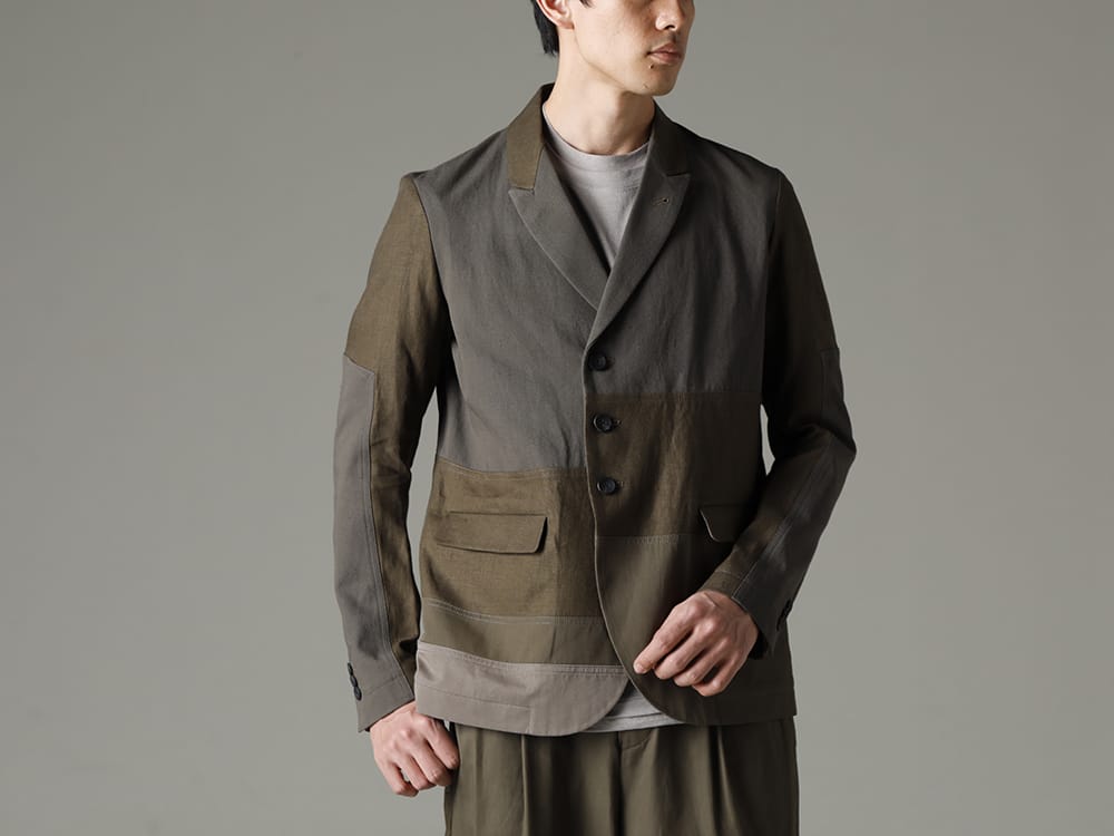 The Viridi-anne 2023SS - Details that show the originality of the brand - VI-3566-06-Dark-Olive(Fragment Blazer Dark Olive) VI-3613-01-Light-Gray(Double Layerd T-Shirt Light Gray) - 2-001