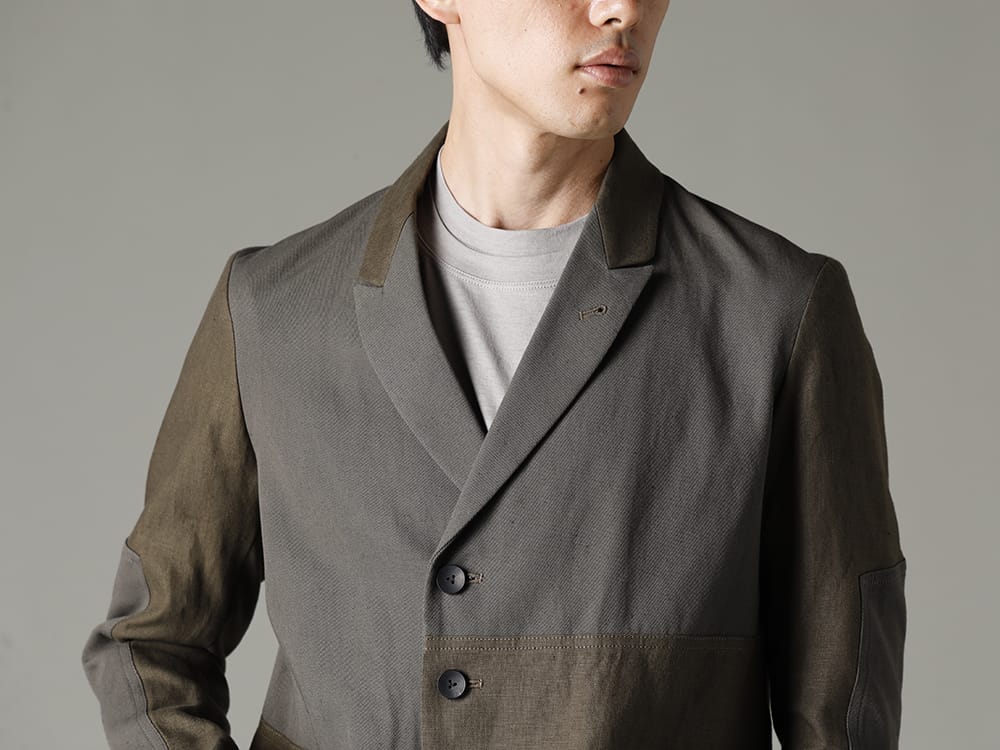 The Viridi-anne 2023SS - Details that show the originality of the brand - VI-3566-06-Dark-Olive(Fragment Blazer Dark Olive) VI-3613-01-Light-Gray(Double Layerd T-Shirt Light Gray) - 2-004