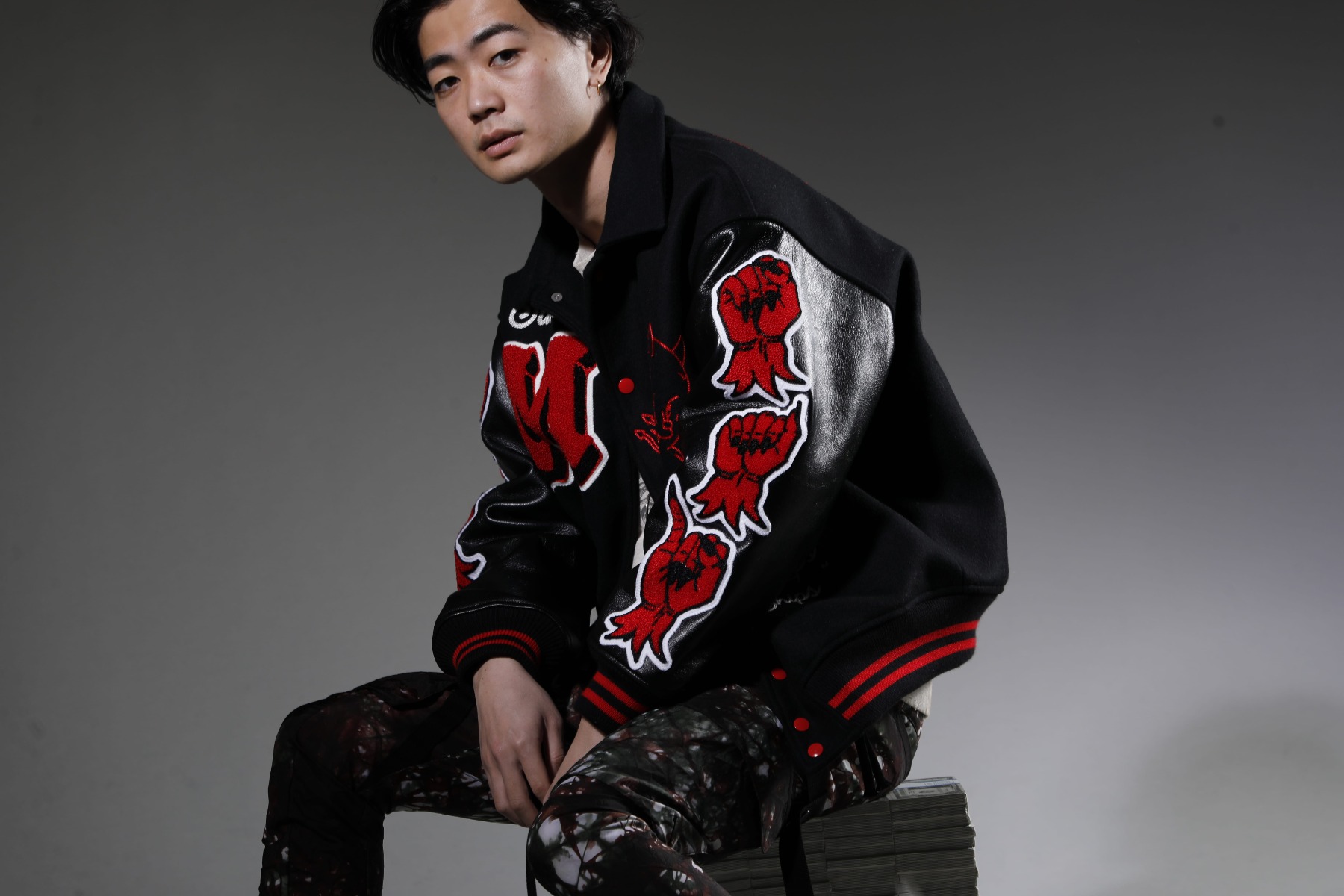 SAINT M×××××× 2023SS Varsity jacket with a sense of weight with a dark atmosphere - SM-A22-0000-034(DEVIL Varsity Jacket Black) - 2-002