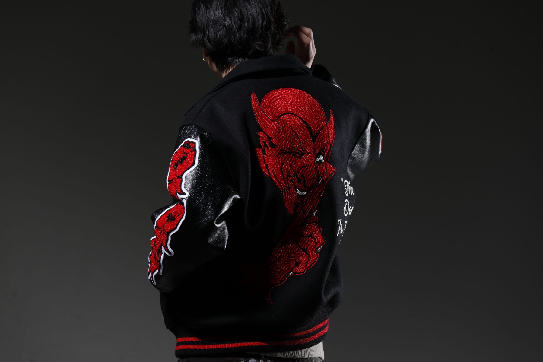 SAINT M×××××× 2023SS Varsity jacket with a sense of weight with a dark atmosphere - SM-A22-0000-034(DEVIL Varsity Jacket Black) - 2-003