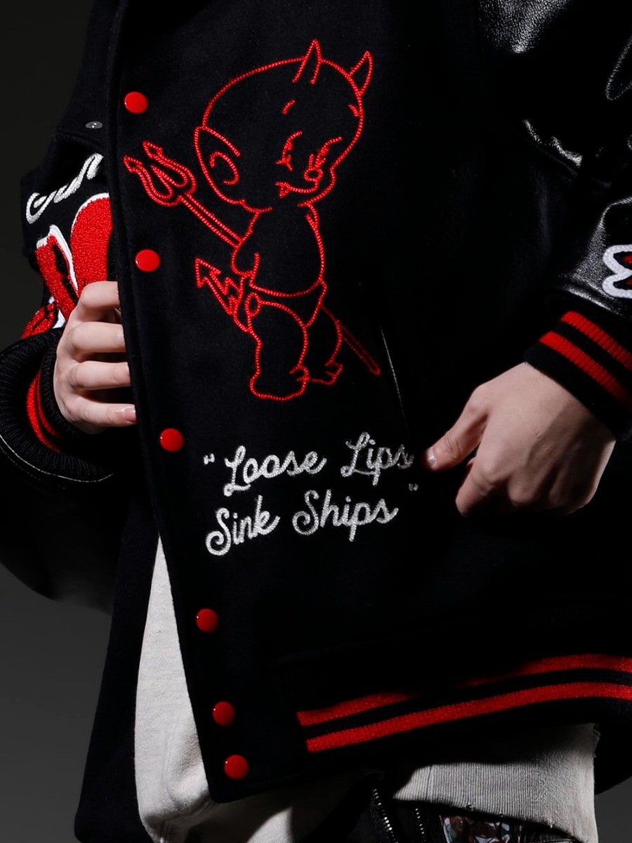 SAINT M×××××× 2023SS Varsity jacket with a sense of weight with a dark atmosphere - SM-A22-0000-034(DEVIL Varsity Jacket Black) - 2-004